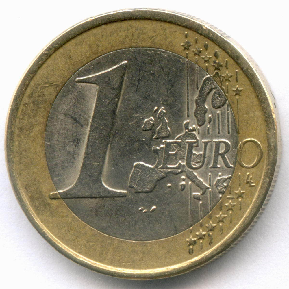 1 евро 2002 год. Греция. Регулярный выпуск. Тип 1 (Разновидность - звезда c S. Suomi - Финляндия). Биметалл VF-XF