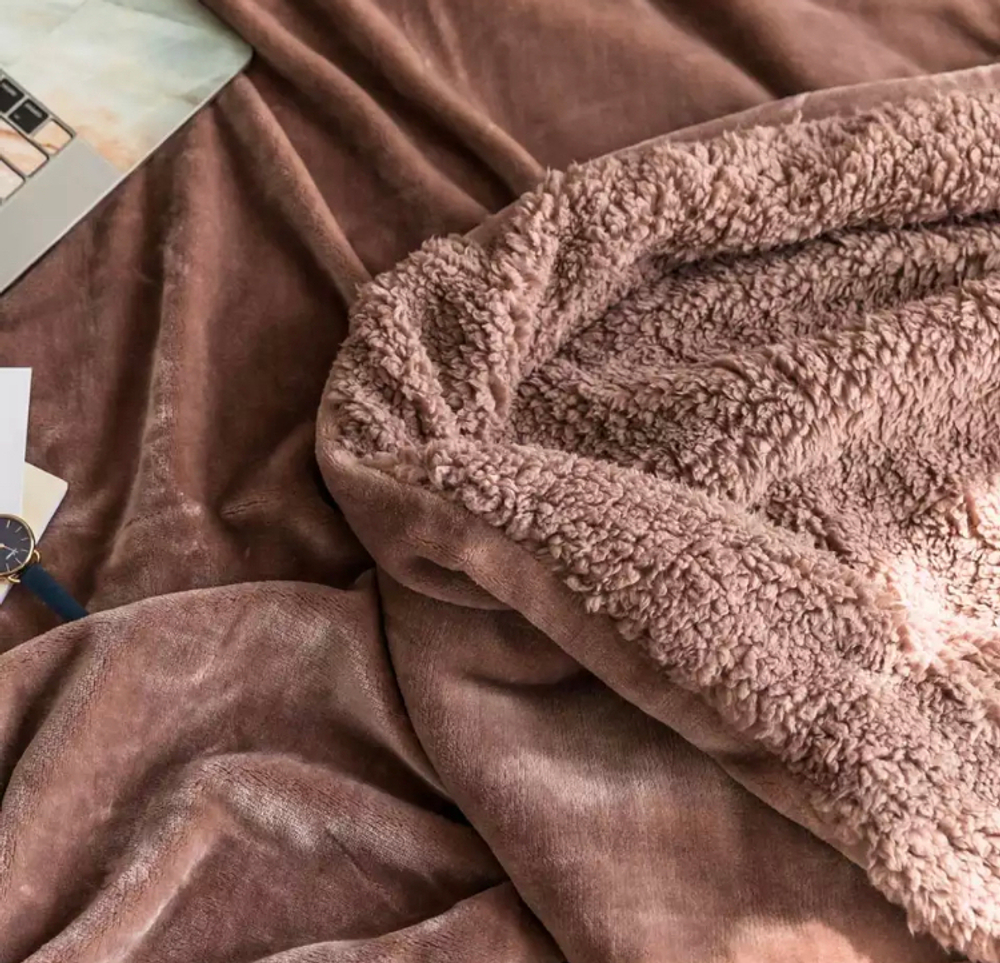 Плед двуспалка Коричневый Барашка Велюр-Плюш 200х230