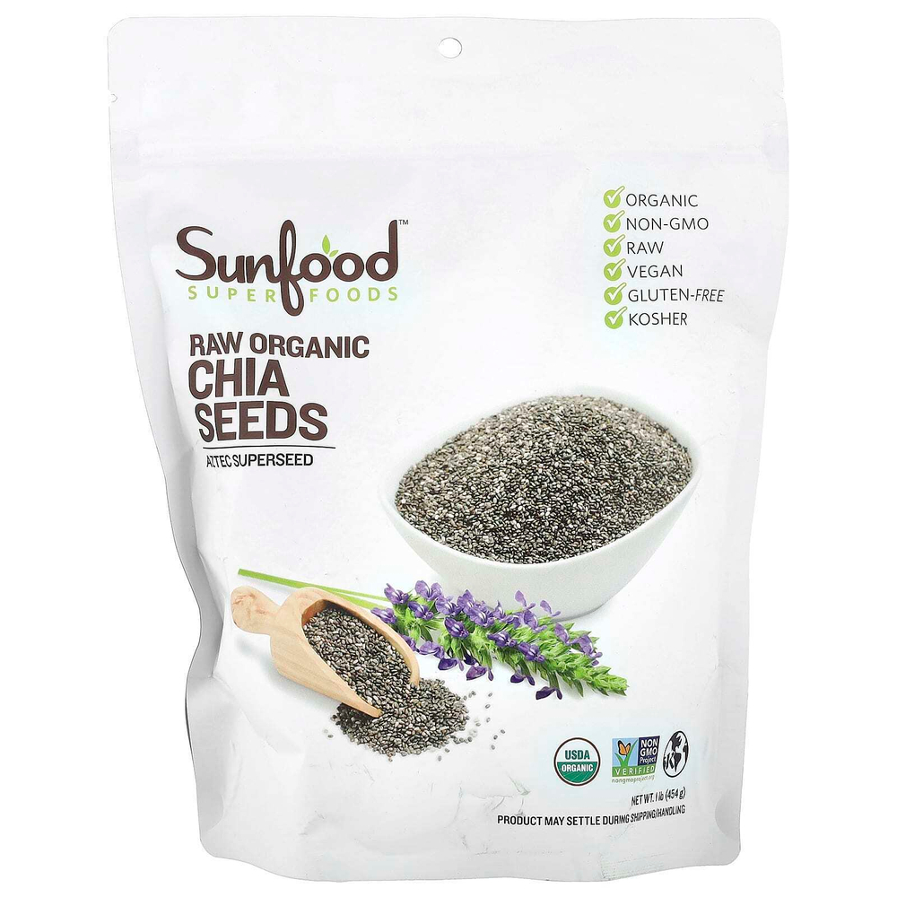 Sunfood, Необработанные органические семена чиа, 454 г (1 фунт)