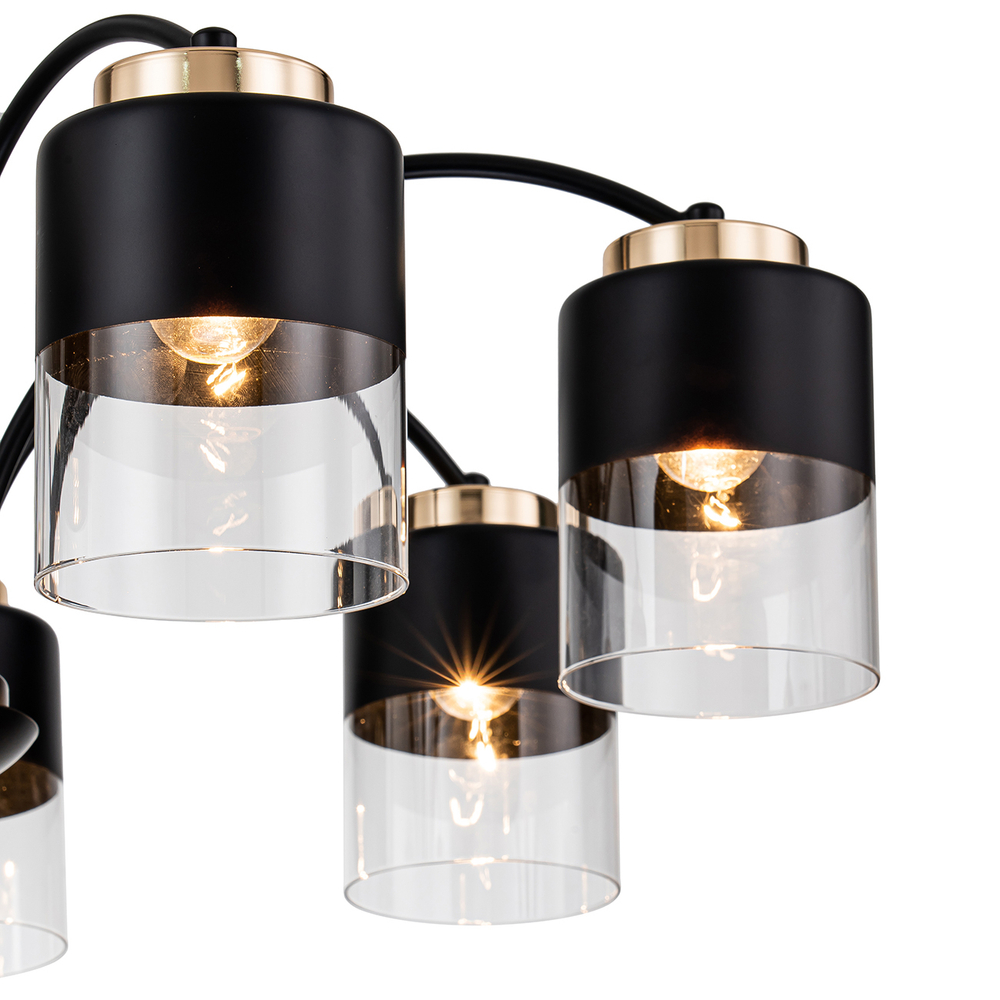 Светильник на штанге 7x40Вт E27, металл/стекло, черный/золото