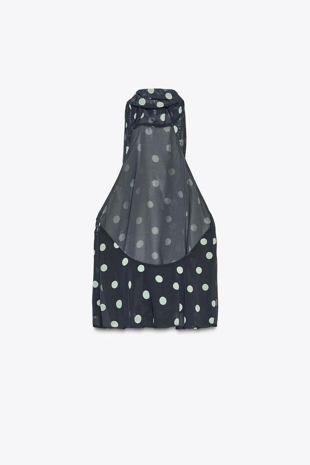 ZARA ТОП В ГОРОШЕК С ГОРЛОВИНОЙ ХАЛТЕР, МОРСКОЙ ТЕМНО-СИНИЙ