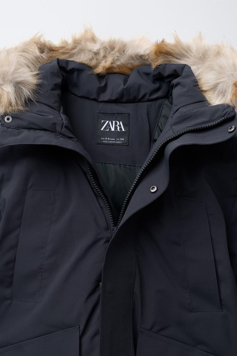 ZARA ПУХОВК С КАПЮШОНОМ, СВИНЦОВЫЙ