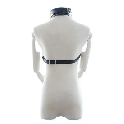 Черная портупея на грудь с кляпом и зажимами для сосков (Размер: S-M) (Цвет: черный)