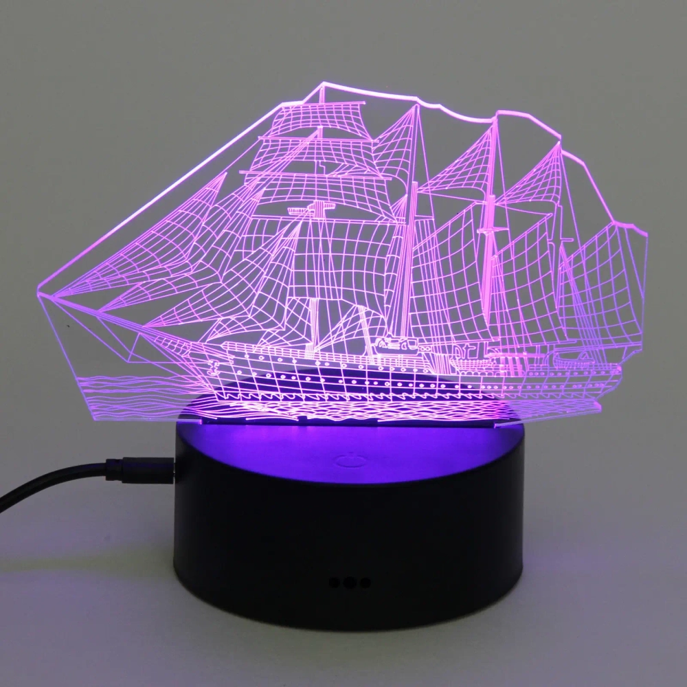 Светильник ночник «3D-Корабль» на пластиковой подставке, с включателем USB