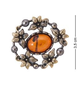 AM-4071 Брошь «Цветник» (латунь, янтарь)