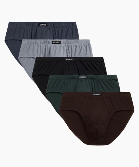 Мужские трусы (5шт) слипы классика Atlantic 5SMP-003, хлопок, серый + графитовый + черный + изумрудный + эспрессо