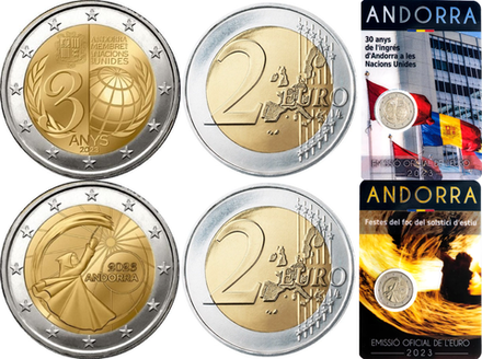 Андорра 2 евро 2023 ООН и Солнцестояние - набор 2 моннты