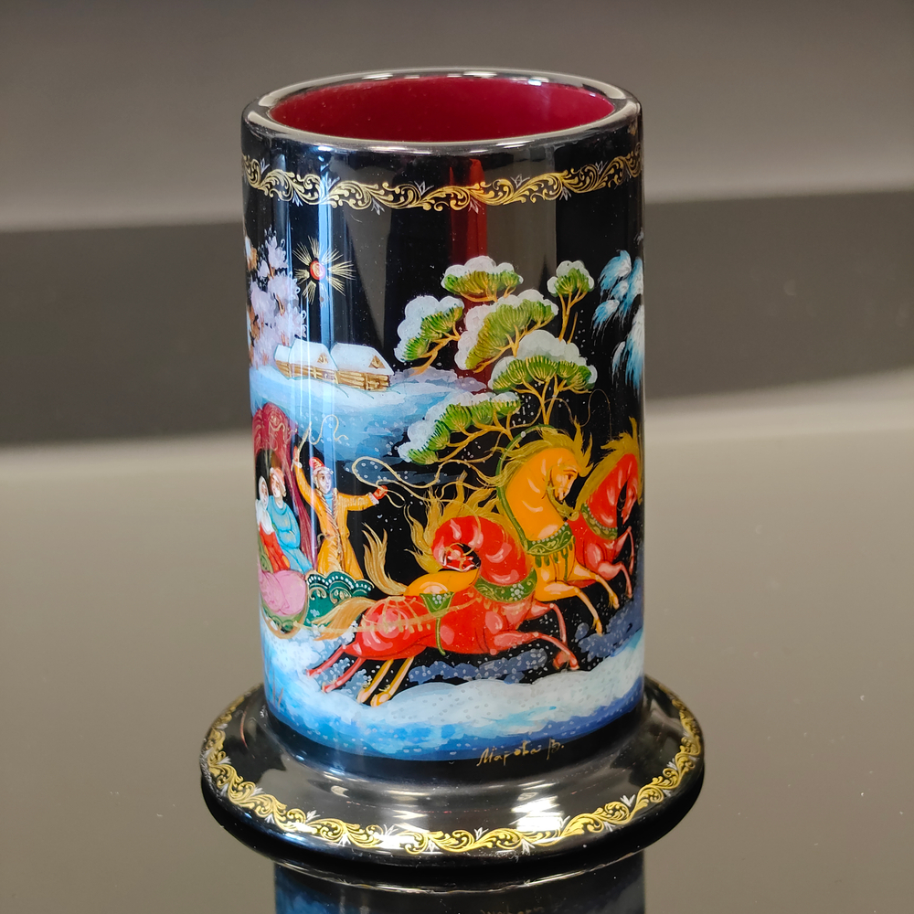 Стакан под ручки с карандашами "Тройка" (Ручная роспись Палех)