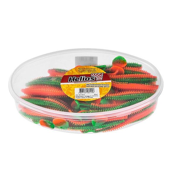 Виброхвост несъедоб. Shaggy 5,12/13 см Pepper Green &amp; Orange 50шт. (HS-18-018-N) Helios