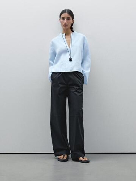 Massimo Dutti Рубашка из шамбре, 100% лен, небесно-голубой