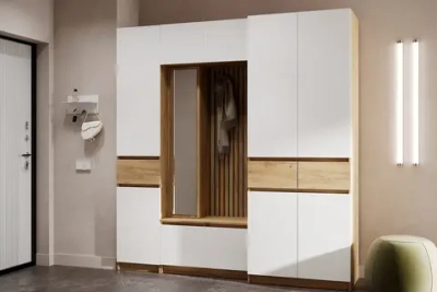 Прихожая с вешалкой Бостон Лайт дуб крафт золотой / белый