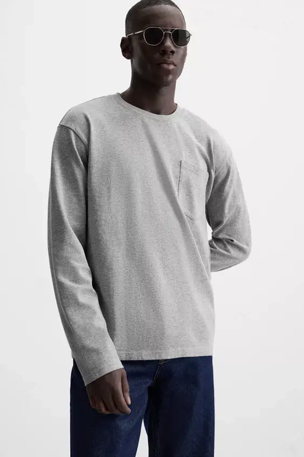 ZARA ФУТБОЛКА С КАРМАНОМ, СЕРЫЙ С МЕЛАНЖЕВЫМ ЭФФЕКТОМ