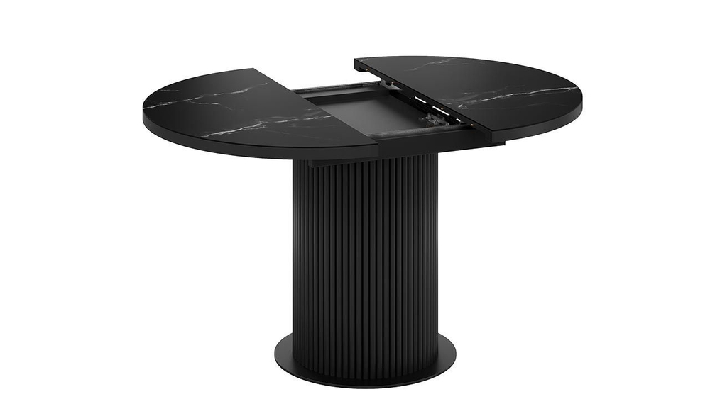 Стол кухонный обеденный круглый раздвижной Черный муар/Стекло матовое черный мрамор, 100(135)х100х76 см