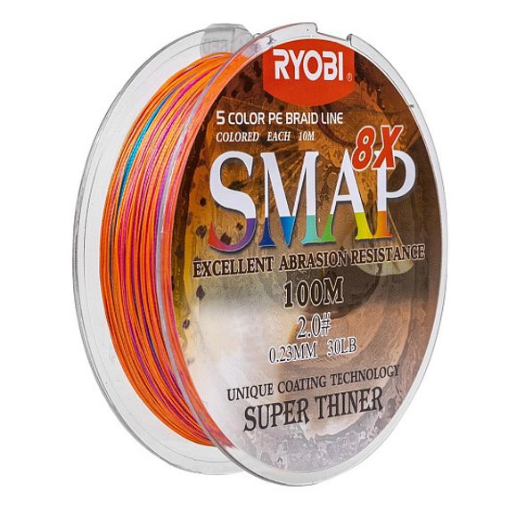 Шнур SMAP PE8X-100M 2.0# Multi Colour 0,235мм Ryobi