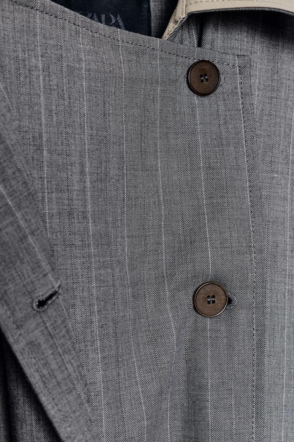 ZARA КОМБИНИРОВАННЫЙ ТРЕНЧ В КЛЕТКУ — ZW COLLECTION LIMITED EDITION, СЕРЫЙ