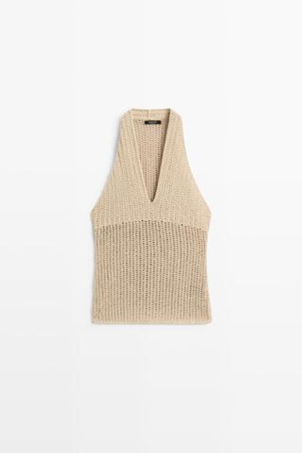 Massimo Dutti Хлопковый топ кроше, бежевый