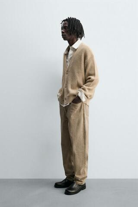 ZARA КАРДИГАН ИЗ РУБЧИКОВОГО ТРИКОТАЖА, БЕЖЕВЫЙ