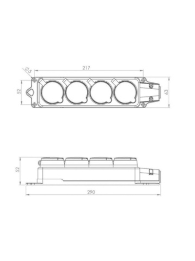 Розетка штепсельная четырехместная влагозащ. с/з 16А IP54 каучук Rexant 111-114