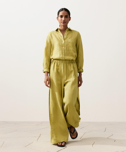 OYSHO Широкие брюки из 100% льна с боковой складкой, лаймовый