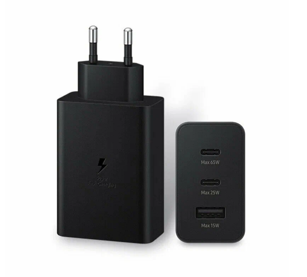Быстрое зарядное устройство для смартфонов Iphone и Android на 3 порта 65w, черный