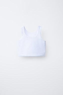 ZARA УКОРОЧЕННЫЙ ТОП С НАДПИСЬЮ, БЕЛЫЙ