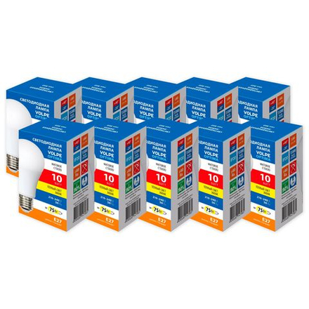 LED-A60-10W-3000K-E27-FR-SLS Набор из 10штук Лампа светодиодная. Форма А. матовая. Серия Optima. Теплый белый свет 3000K. ТМ Volpe