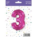 Шар (40"/102 см) Цифра, 3, Фуше, 1 шт. в упак.