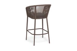 "Марсель" стул барный плетеный из роупа, каркас из стали коричневый (RAL8016) муар, роуп коричневый круглый, ткань темно-серая 027