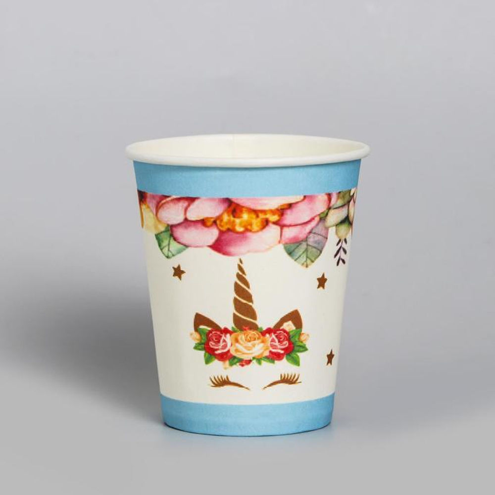 СТАКАН БУМАЖНЫЙ  ЕДИНОРОГ И ЦВЕТЫ НАБОР   220 МЛ 6 ШТ.