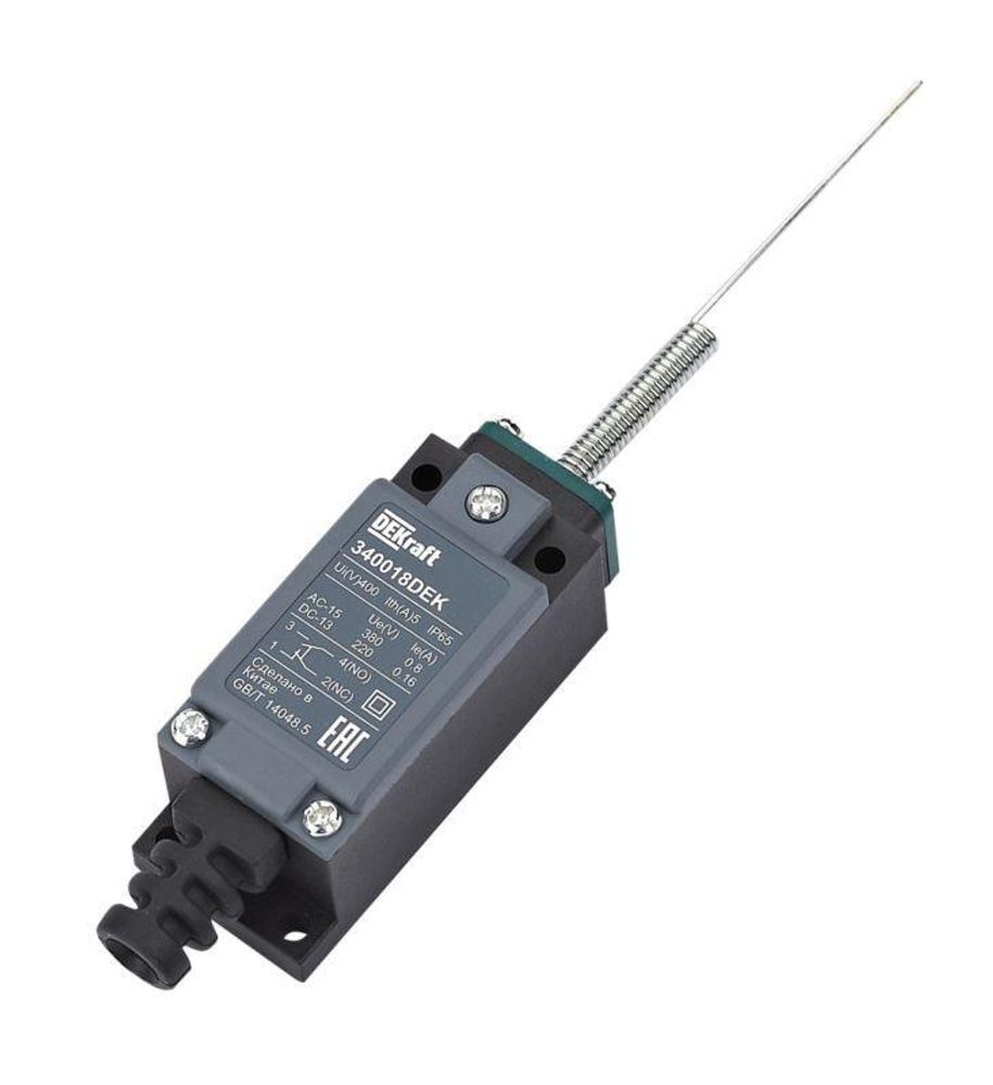 Выключатель концевой 1НО1НЗ "Кошачий ус" пласт. DEKraft 34018DEK Выключатель концевой 1НО1НЗ "Кошачий ус" пласт. DEKraft 34018DEK