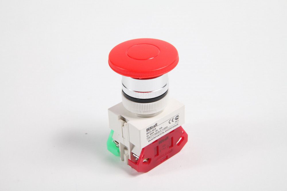 25038 Выключатель кнопочный BK22-AE-RED (грибок) DEKraft