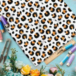 Ткань дюспо яркий леопард на белом фоне