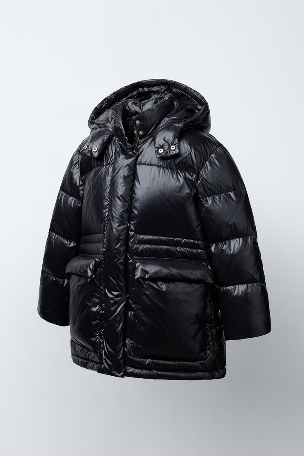 ZARA ПУХОВИК С НАПОЛНИТЕЛЕМ ИЗ ПЕРА И ПУХА WATER REPELLENT, ЧЕРНЫЙ