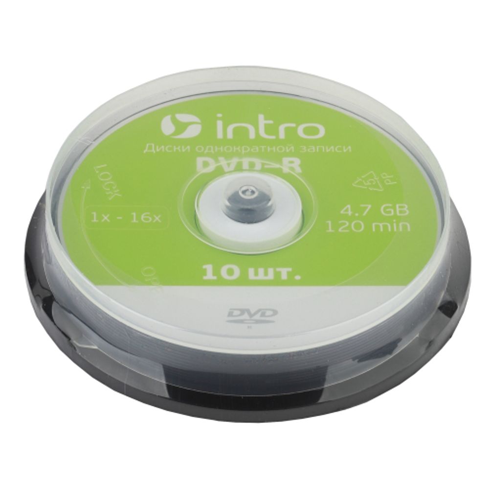 Диски оптические Intro COMPDVDR DVD-R 16X 4,7GB Cakebox комплект 10 штук | Оптические диски