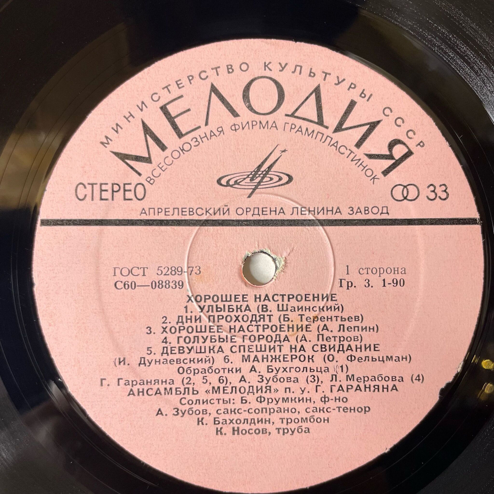 Винтажная виниловая пластинка LP Ансамбль Мелодия Хорошее Настроение (СССР 1977) Старый Клен