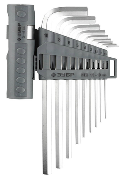 ЗУБР 9 шт, набор длинных имбусовых ключей (2745-3-1)