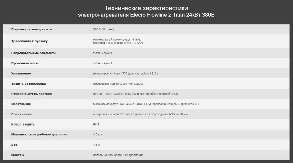 Электронагреватель для бассейна - 24кВт, 380В, подкл. ВР1½" / 50мм - Flowline 2 Titan - Elecro, Великобритания