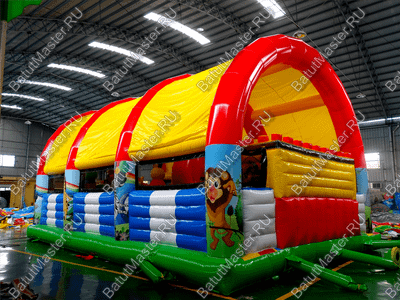 Надувной батут "Зверята с крышей 3" со скалодромом, 11*7*6 м