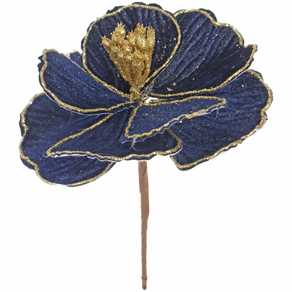 Украшение новогоднее «Пуансеттия - Изящная» 16 см, Сапфир/Золото