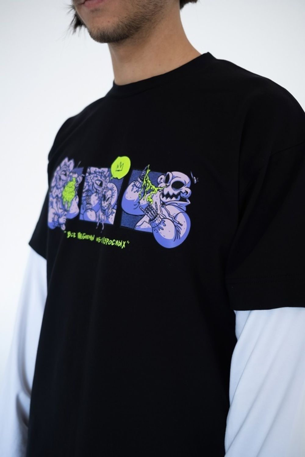 Лонгслив Все проблемы из-за взрослых Черный