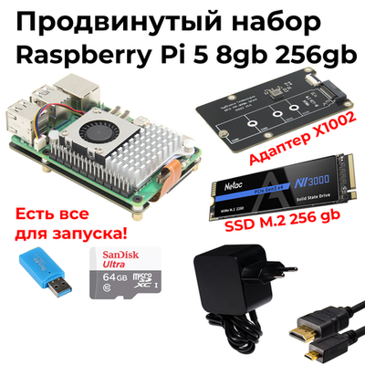 Продвинутый набор Raspberry Pi 5 8GB с ssd nvme 2280 256gb и x1002