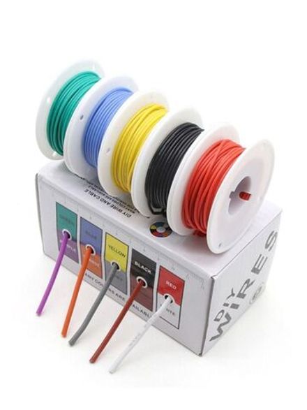 Термостойкие монтажные провода многожильные электрические 26 AWG 1.3 мм 0.08 кв.м, 100 метров, 5 цве