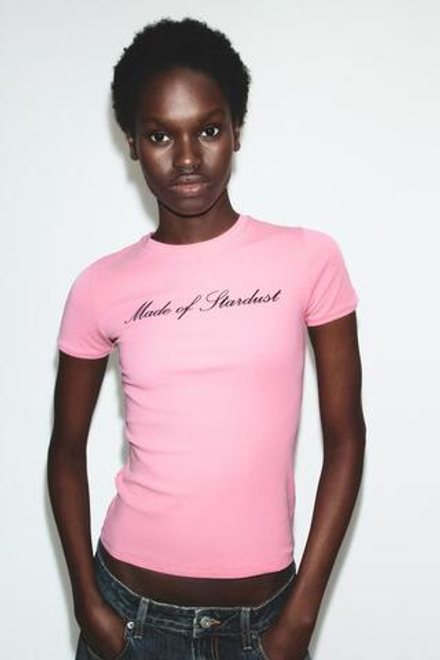 ZARA ФУТБОЛКА С НАДПИСЬЮ, РОЗОВЫЙ