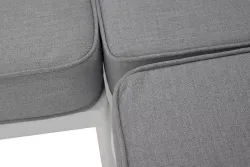 "Канны" диван модульный плетеный из роупа, каркас алюминий белый, роуп светло-серый круглый, ткань светло-серая