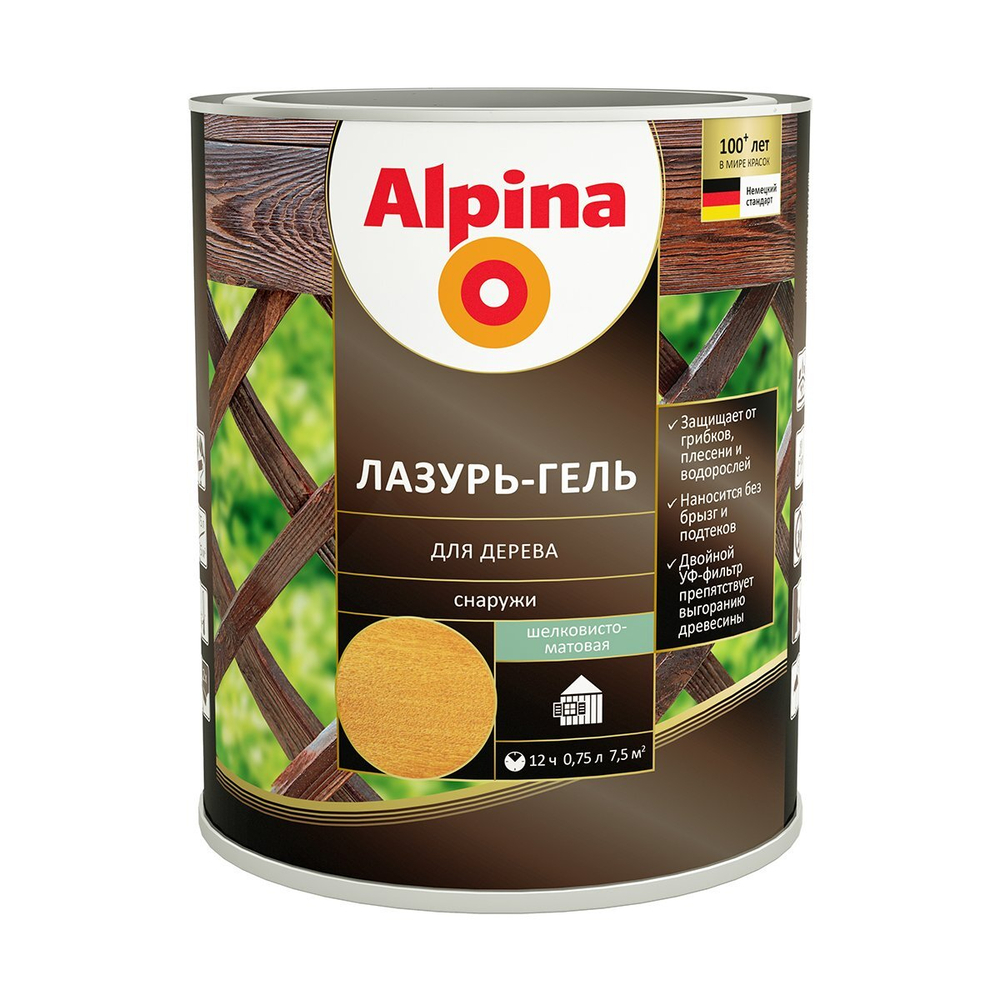 ЛАЗУРЬ-ГЕЛЬ ALPINA Д/ДЕРЕВА ШЕЛК-МАТ КЕДР (АЛКИДНОЕ) 0,75Л /