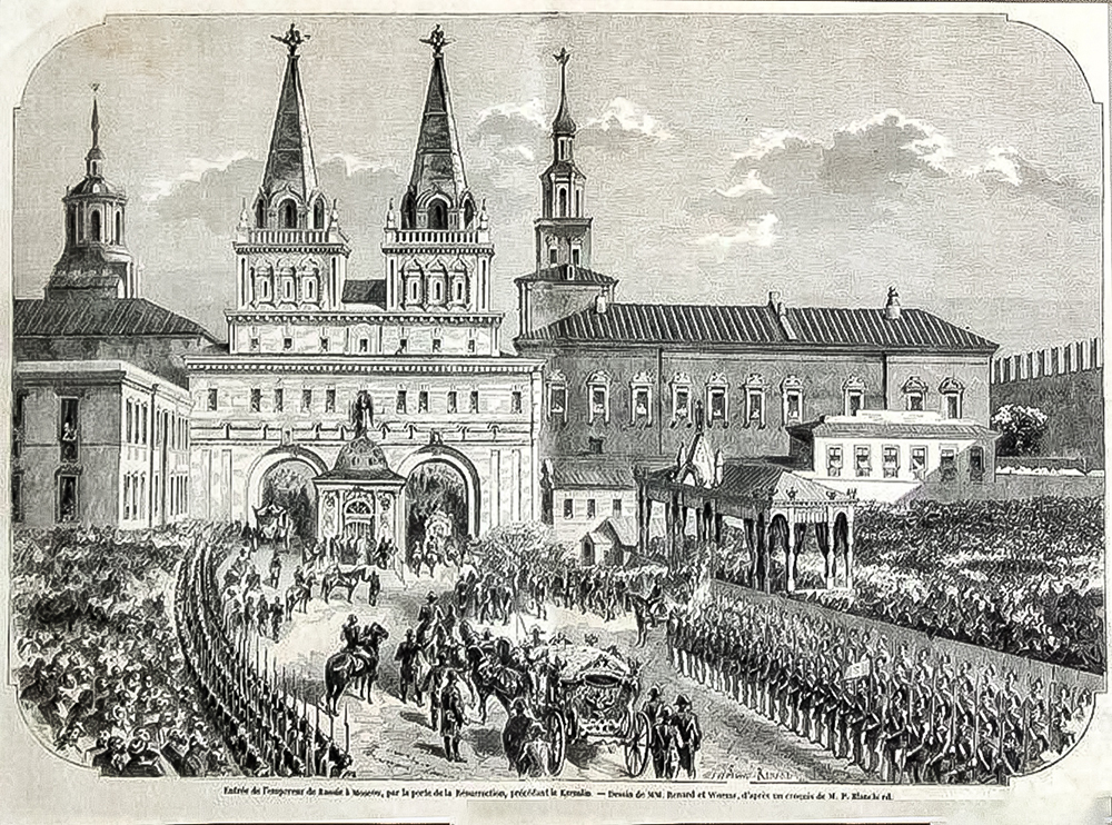 Бланшар Ф., Ренар и Вормс. Торжественный въезд Александра II через Воскресенские ворота. 1856.