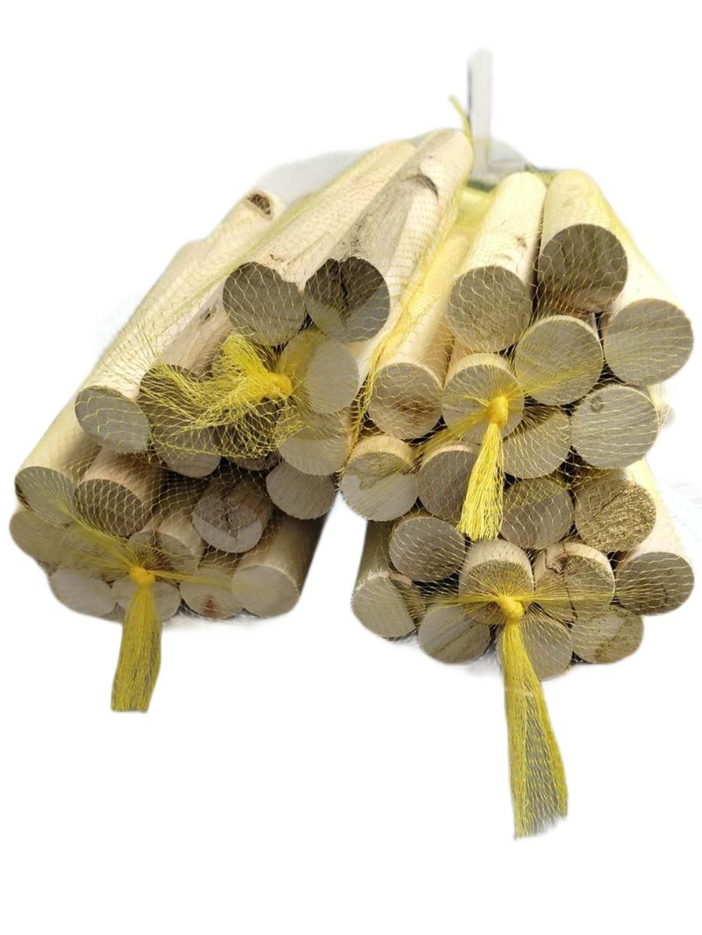 Дрова смесь береза осина без коры, сухие, круглые,2кг в сетке