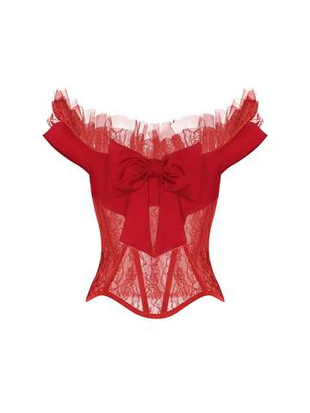 Tоп корсетного типа из крепа и кружева с рюшами и бантом