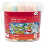 Мел для асфальта 7цв. 21шт. "Мультики" квадратные, пластиковое ведро (Гамма)