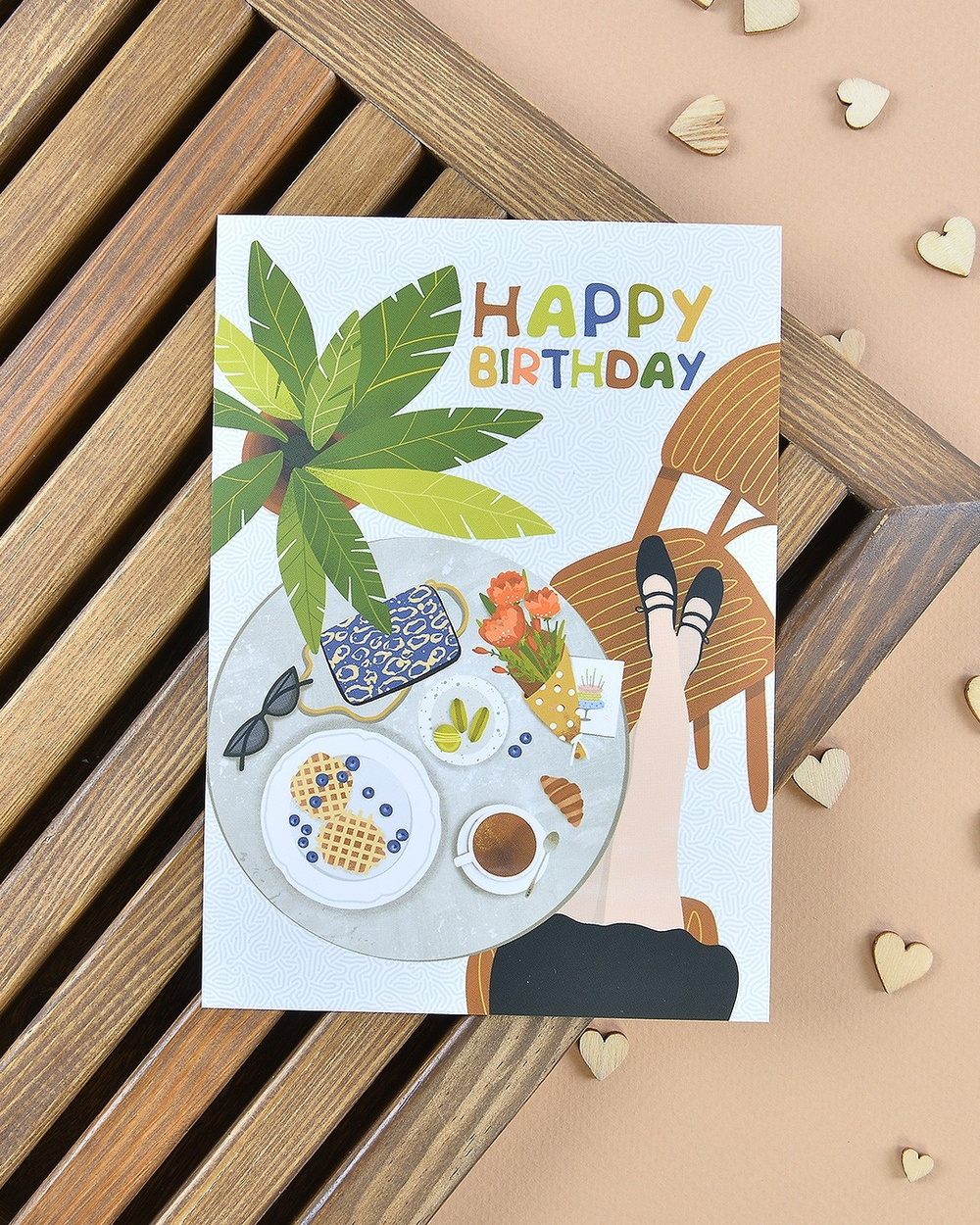 Открытка "День рождения в кафе"